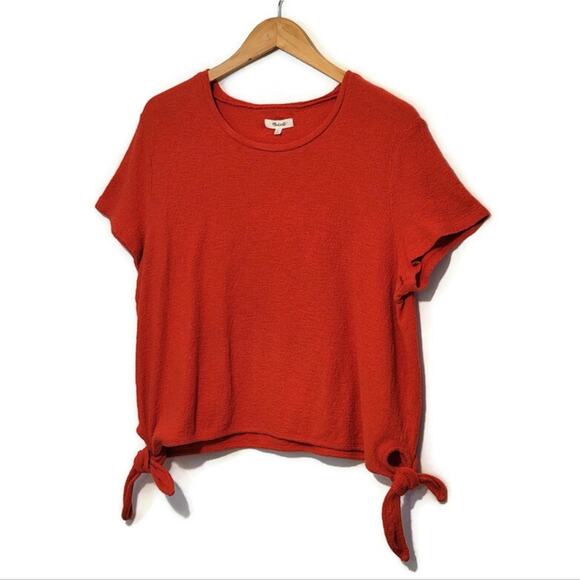 Madewell Texture & Thread Short Sleeve Crew Neck Tie Waist Red Top Size XL - Picture 6 of 14